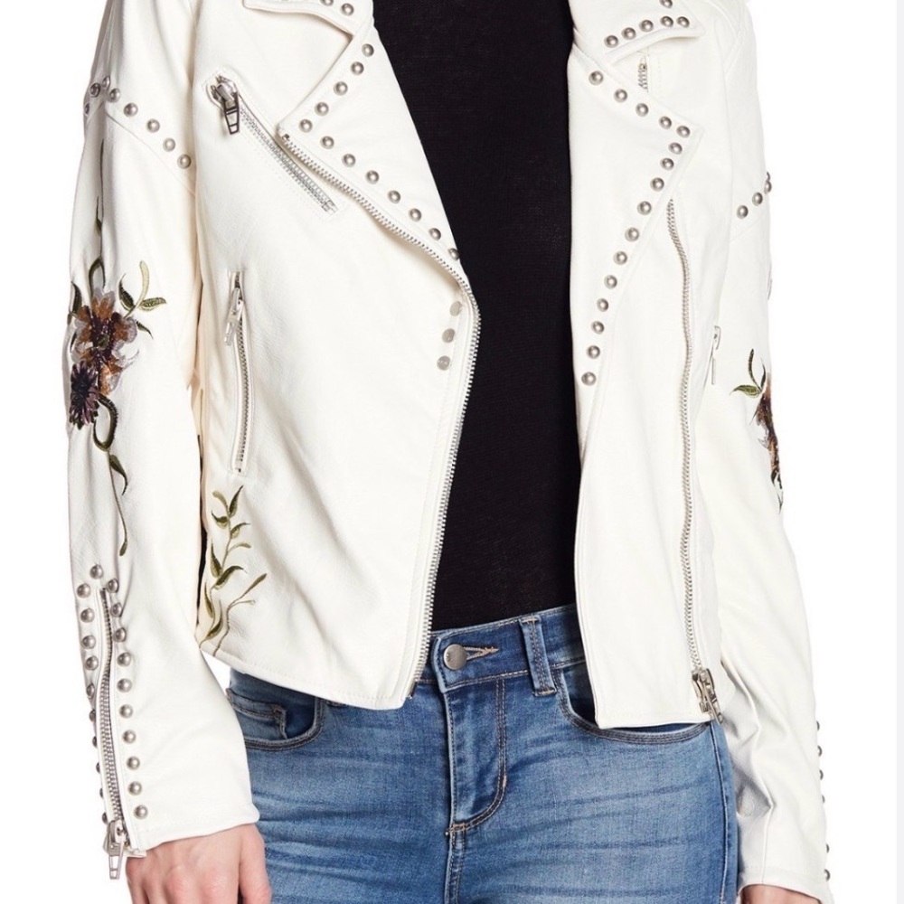 Blank NYC White Studded Floral Leather Moto Jacket